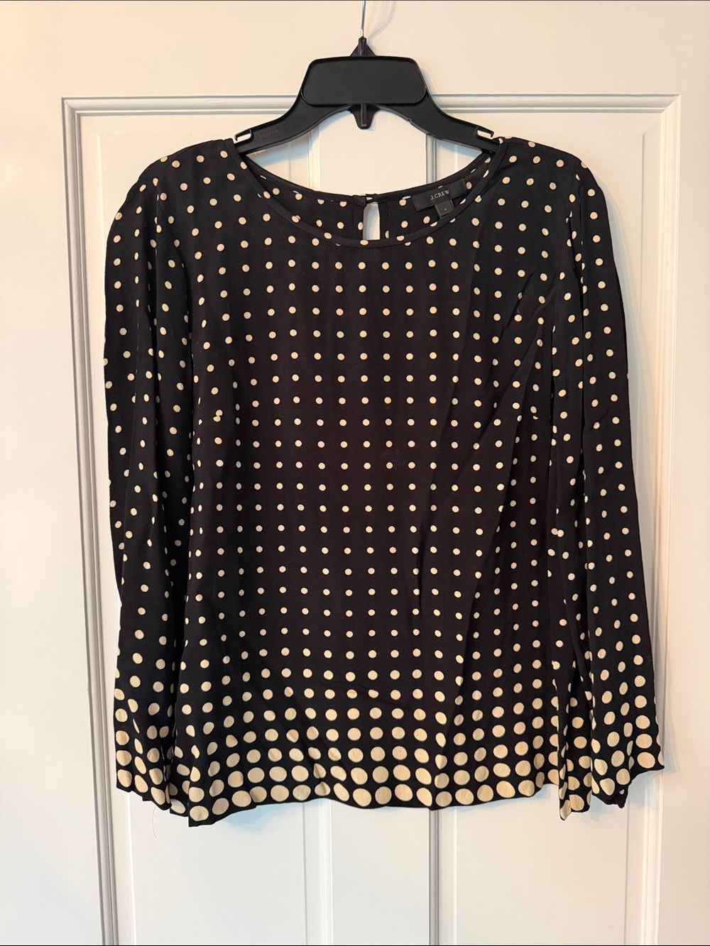 J. Crew Black Blouse with Cream Polka Dots